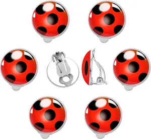 OHINGLT Ladybug Clip on Earrings for Woman Silver Ear Cuff Black Spot Red Ladybug Earring