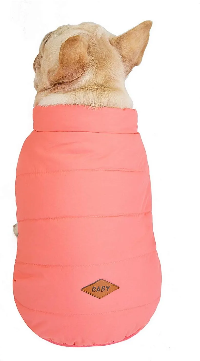 SMALLLEE_LUCKY_STORE Pet Fleece Lined Bomber Vest Jacket Down Coat for Bulldog Fat Dogs Winter Warm French Bulldog Clothes,Watermelon Red Size S