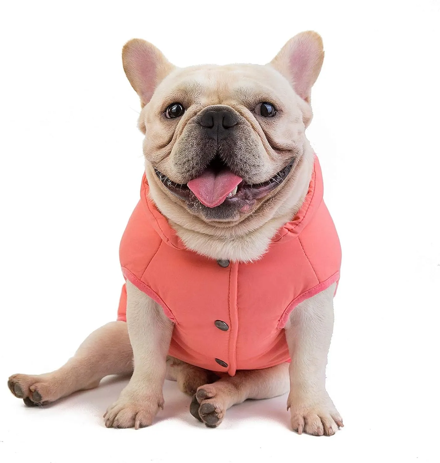 SMALLLEE_LUCKY_STORE Pet Fleece Lined Bomber Vest Jacket Down Coat for Bulldog Fat Dogs Winter Warm French Bulldog Clothes,Watermelon Red Size S