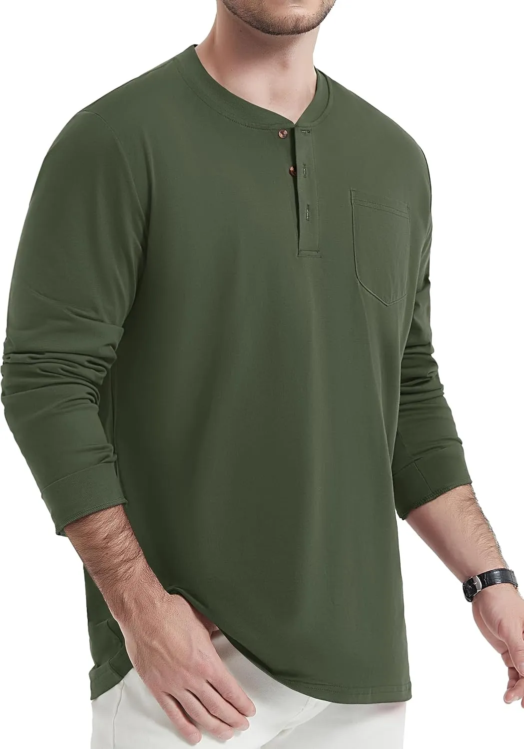 TACVASEN Men's Cotton Henley Shirts Long Slevee 3-Button with Pocket Moisture Wicking Casual Shirts