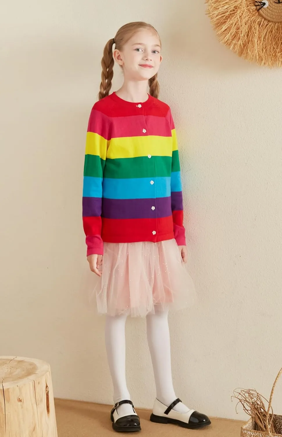 UMELOK Girls' Cardigans Sweater Cotton Button Solid Long Sleeve Knit Sweaters