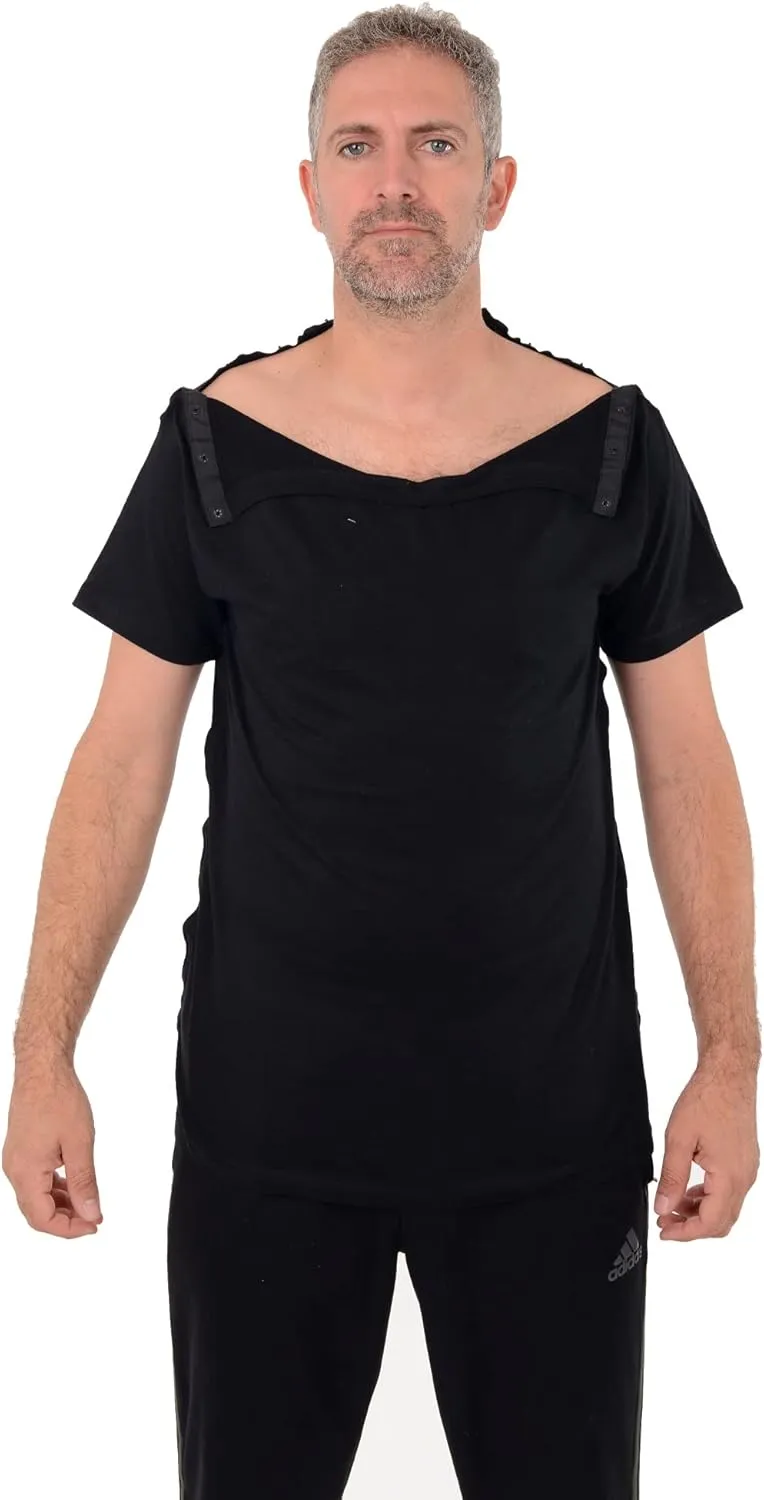 USBD Post Surgery Shoulder Recovery Shirt Tearaway Snap Open Design Tshirt for Easy Chemo Port Access Tee