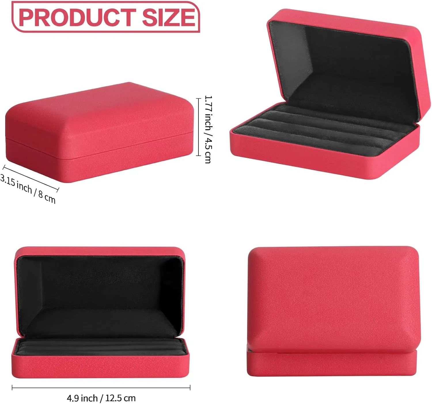 Velet Ring Storage Box for Multiple Rings, Travel Jewelry Ring Stud Earrings Holder Case, 3 Slot Portable Ring Display Organizer Case (Red)