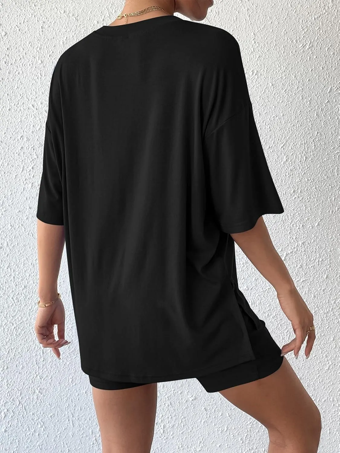 Womens 2 Piece Lounge Sets 2025 Summer Travel Outfits Casual Short Sleeve Oversized Tshirts Tops Biker Shorts