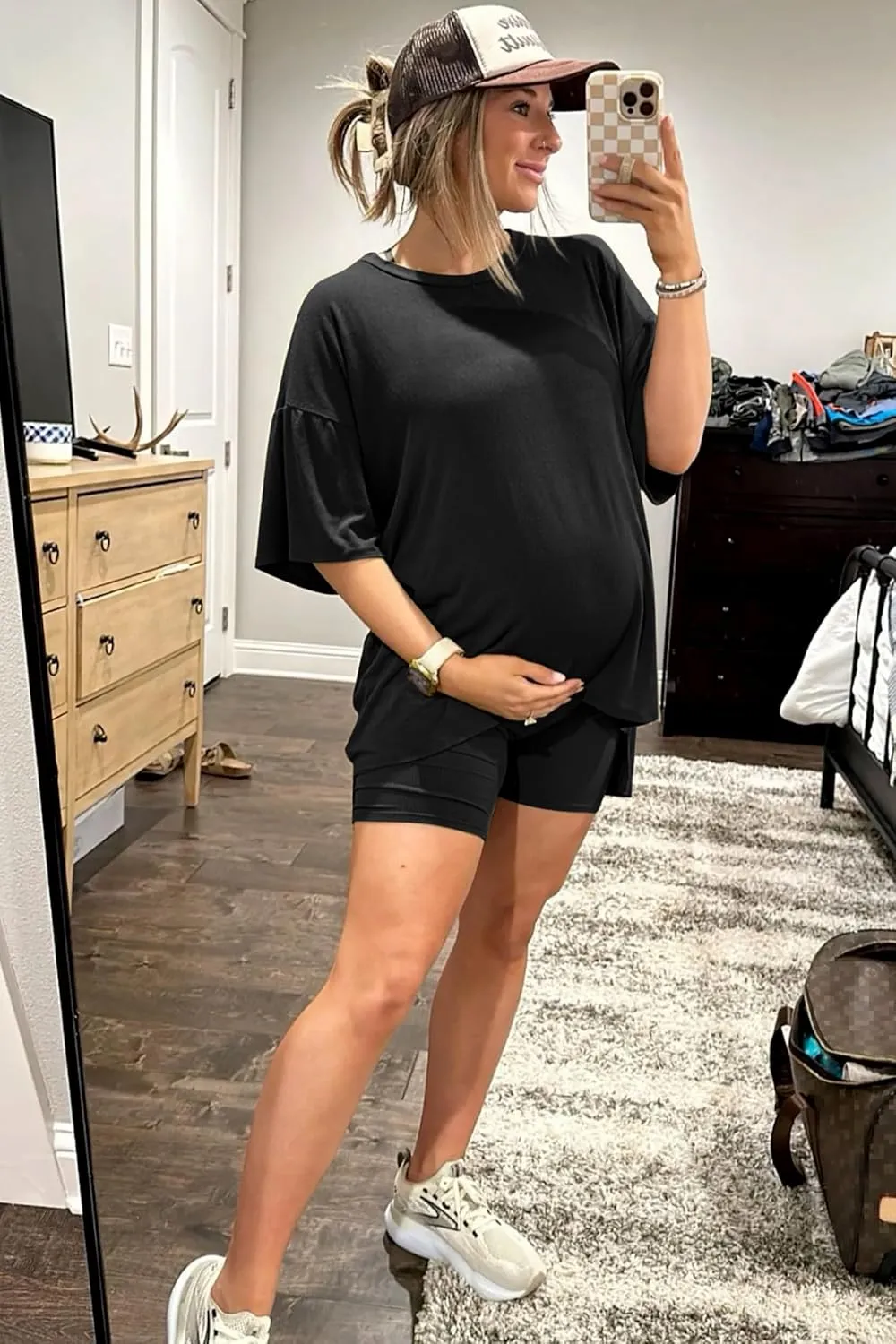 Womens 2 Piece Lounge Sets 2025 Summer Travel Outfits Casual Short Sleeve Oversized Tshirts Tops Biker Shorts