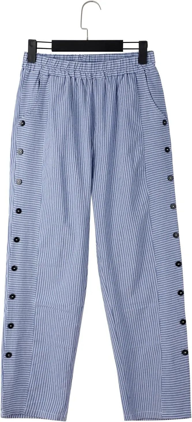 Womens Linen Cotton Blend Striped Pants Shorts Summer 2025 Casual Dressy High Waisted with Drawstring Waist Lightweight