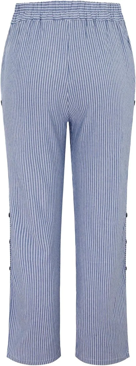 Womens Linen Cotton Blend Striped Pants Shorts Summer 2025 Casual Dressy High Waisted with Drawstring Waist Lightweight