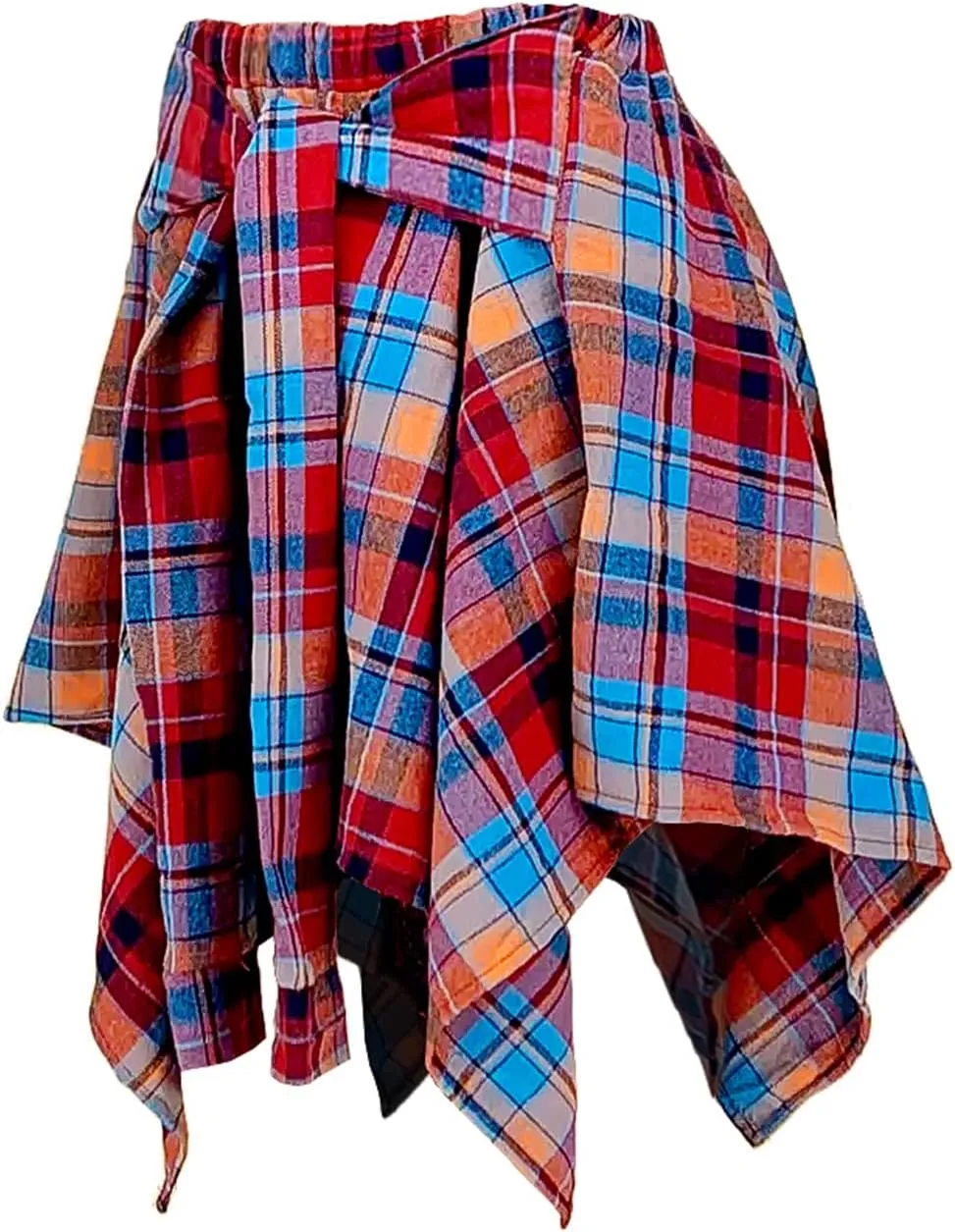 Women's Plaid Skorts Skirts - High Waisted Tie Front Pleated Summer Asymmetrical Skirt with Shorts
