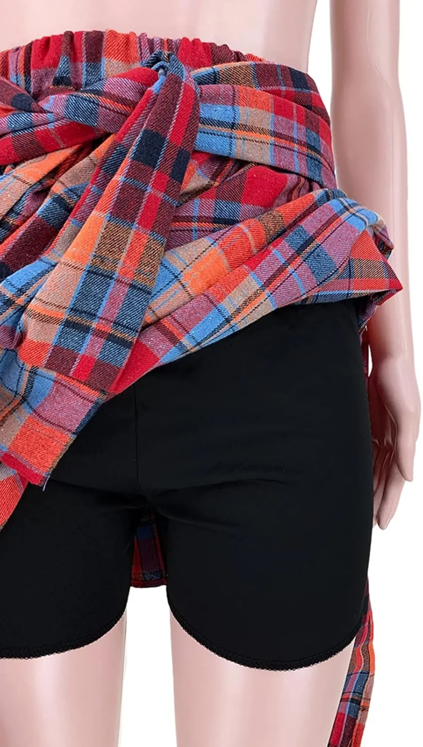 Women's Plaid Skorts Skirts - High Waisted Tie Front Pleated Summer Asymmetrical Skirt with Shorts