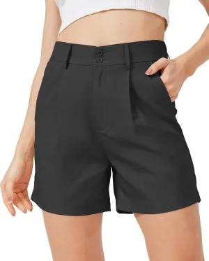 XinYangNi Casual Dressy Shorts for Women Summer Elastic High Waisted Pleated Wide Leg Business Work Trouser Shorts Pockets