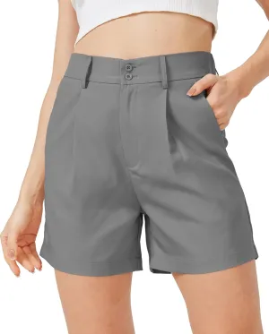 XinYangNi Casual Dressy Shorts for Women Summer Elastic High Waisted Pleated Wide Leg Business Work Trouser Shorts Pockets