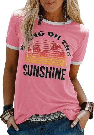 YEXIPO Graphic Tees for Women Short Sleeve Summer Tops Funny Letter Printed Loose Casual T Shirts