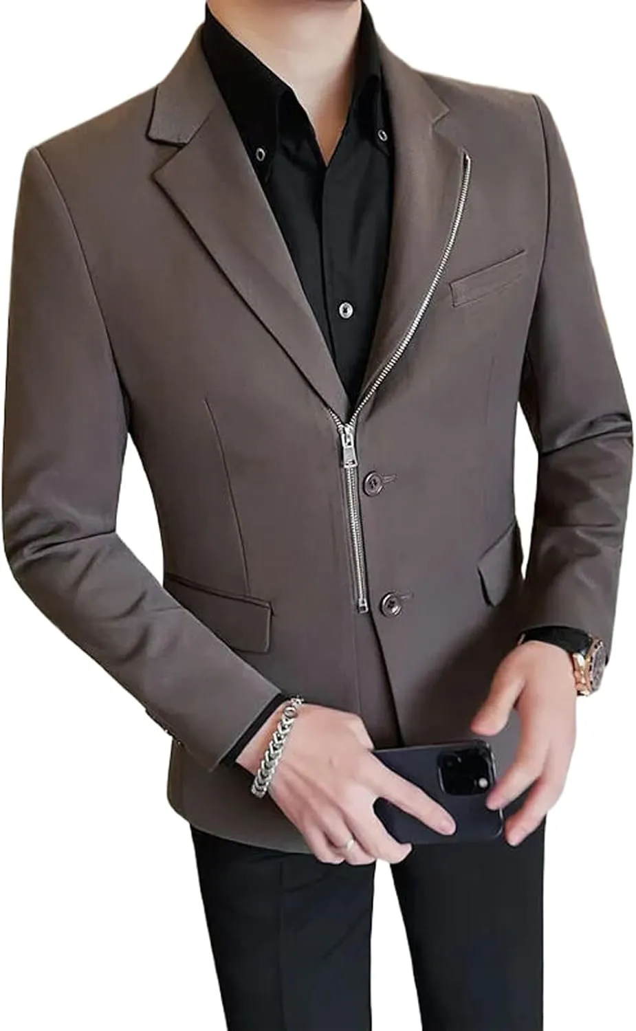 Zipper Suit Jacket Men's Spring Slim-fit Business Leisure Suit Business Casual Blazer
